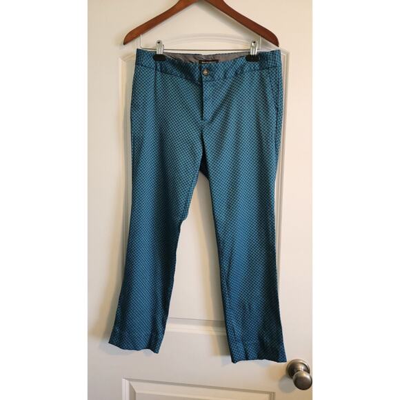 Banana Republic Hampton Fit Crop Length Size 8 Pants Teal Blue Geometric Stretch - Picture 2 of 7